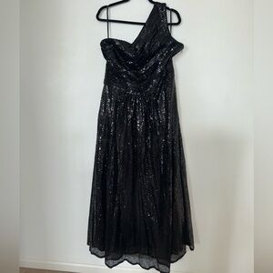 Glamorous One-Shoulder Black Sequin Dress